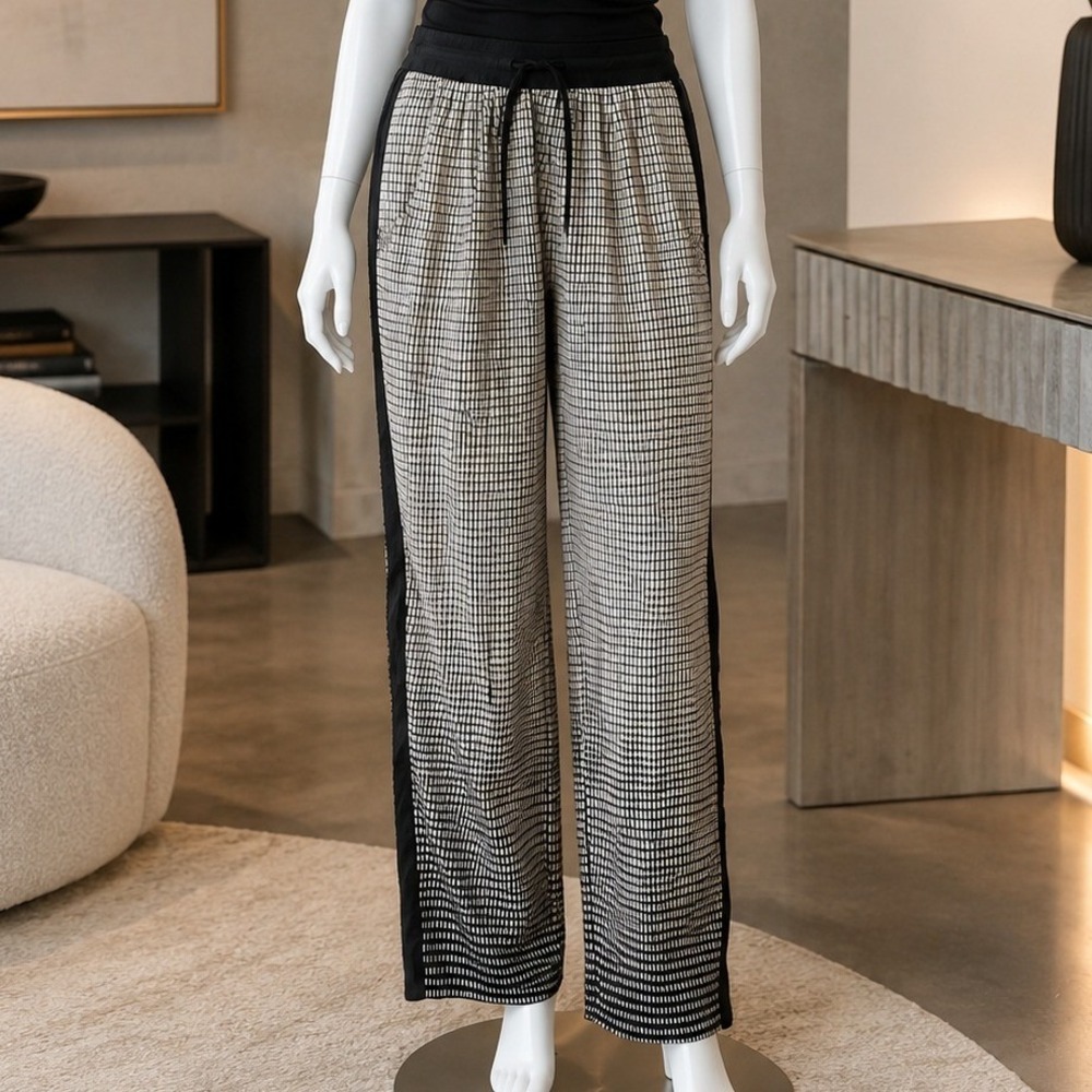 Truth NYC Womens Jogger Pants Grid Print Side Stripe Black White Small